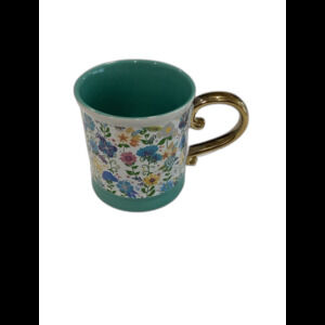 Orly Maison NY Green Floral Ceramic 16oz. Mug with Rose Gold Handle. LNWOT